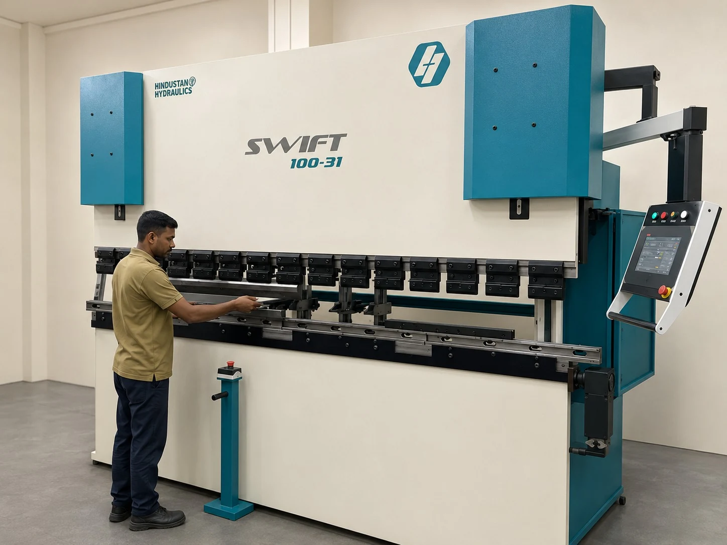 Front view of a CNC hydraulic press brake machine